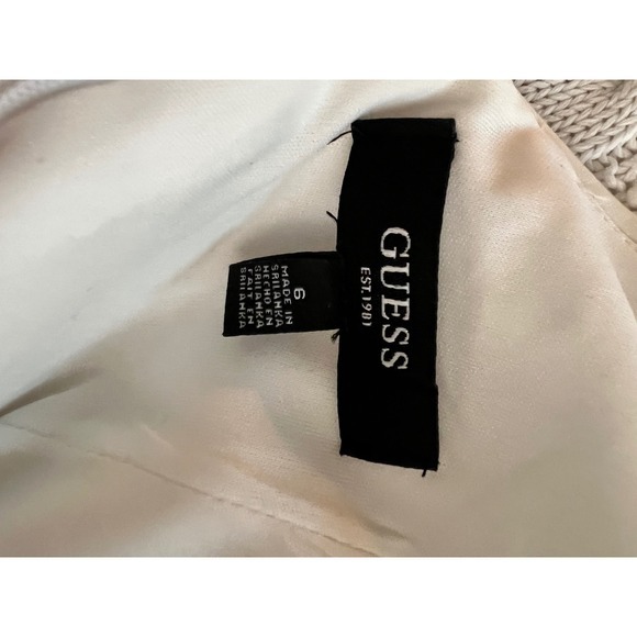 GUESS White V Neck Ruched Front Puff Sleeve Bodycon Mini Dress Size 6 - Picture 6 of 9